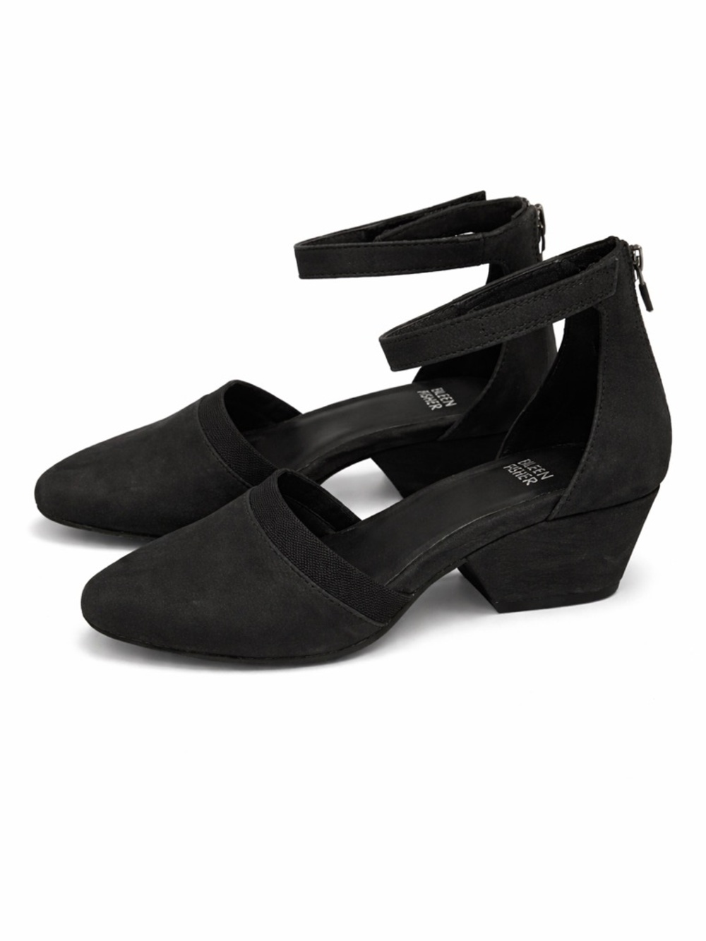 Eileen Fisher Hallie Black Ankle-Strap Pointed Low Block Heels NWT